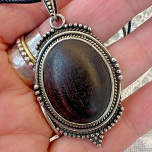 Vintage Ebony Wood & Silver Pendant Necklace